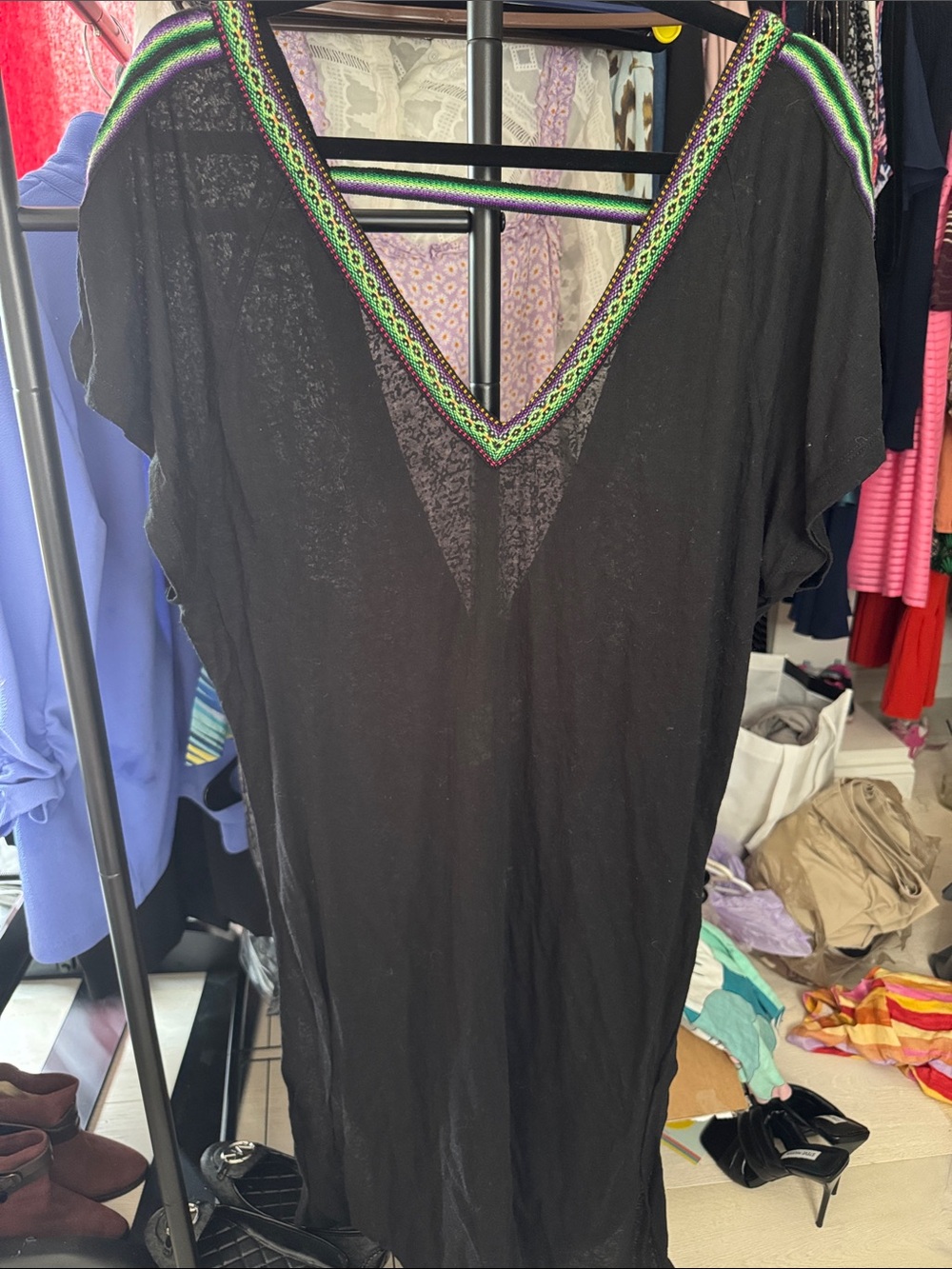 Pitusa Black Coverup with Embroidery